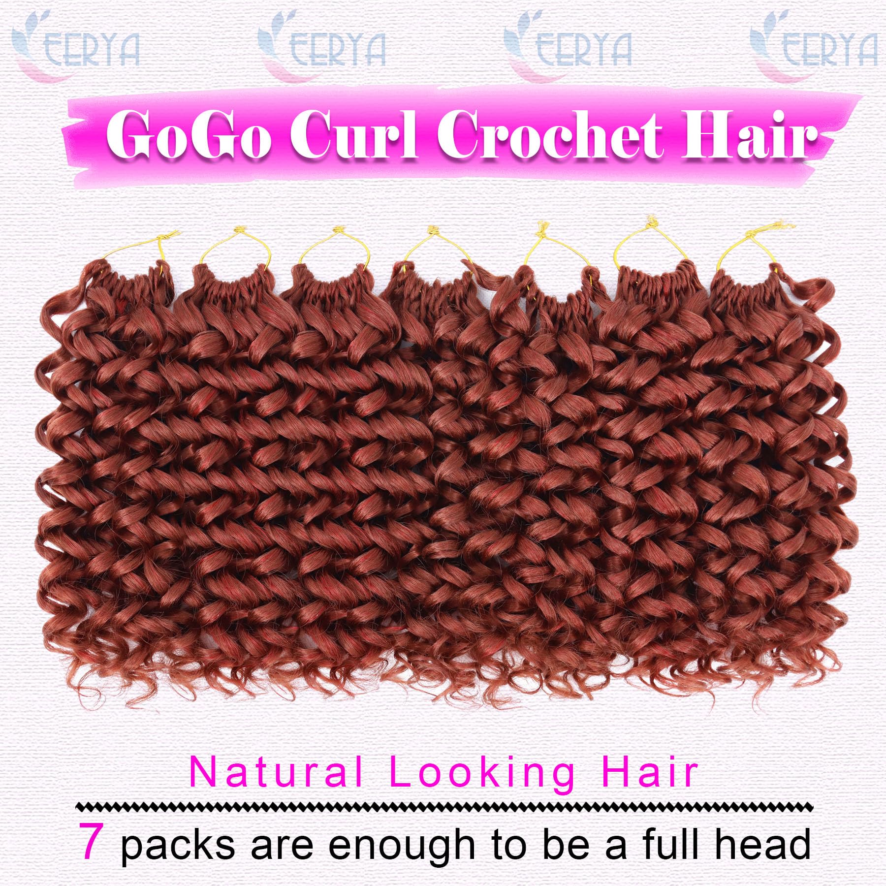 7 Packs GoGo Curl Crochet Hair 10 Inch Short Curly Crochet Hair for Women Water Wave Beach Curl Deep Twist Crochet Braids Synthetic Braiding Hair Extensions(10 Inch, Reddish Brown)
