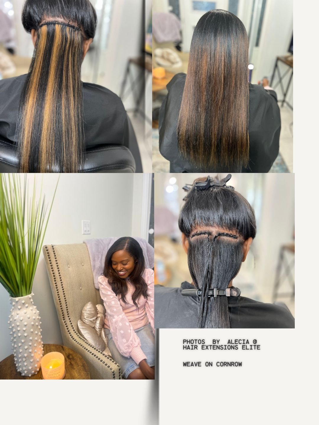 Weave/Weft (tracks) sewn on cornrows/braids