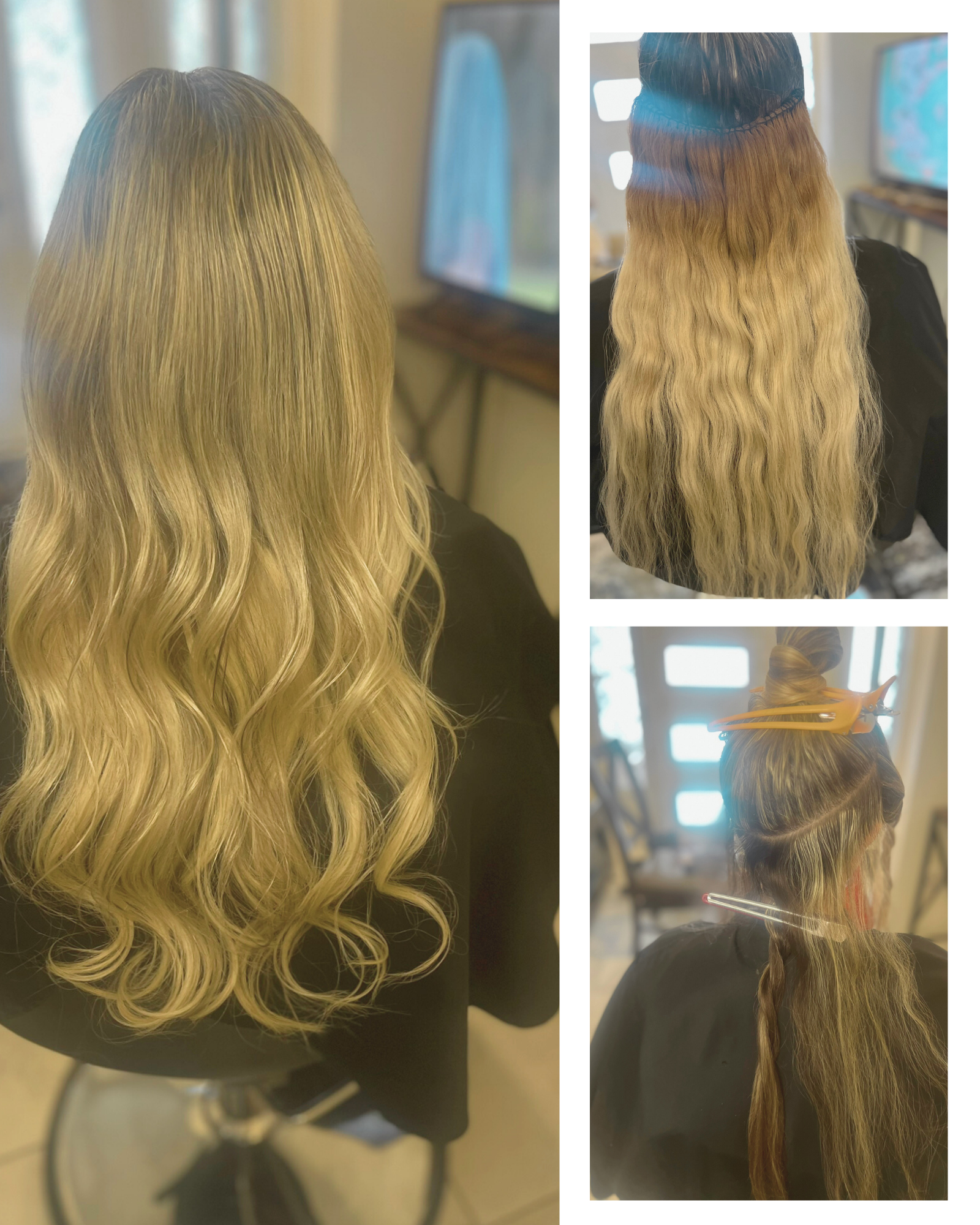 Weave/Weft (tracks) sewn on cornrows/braids