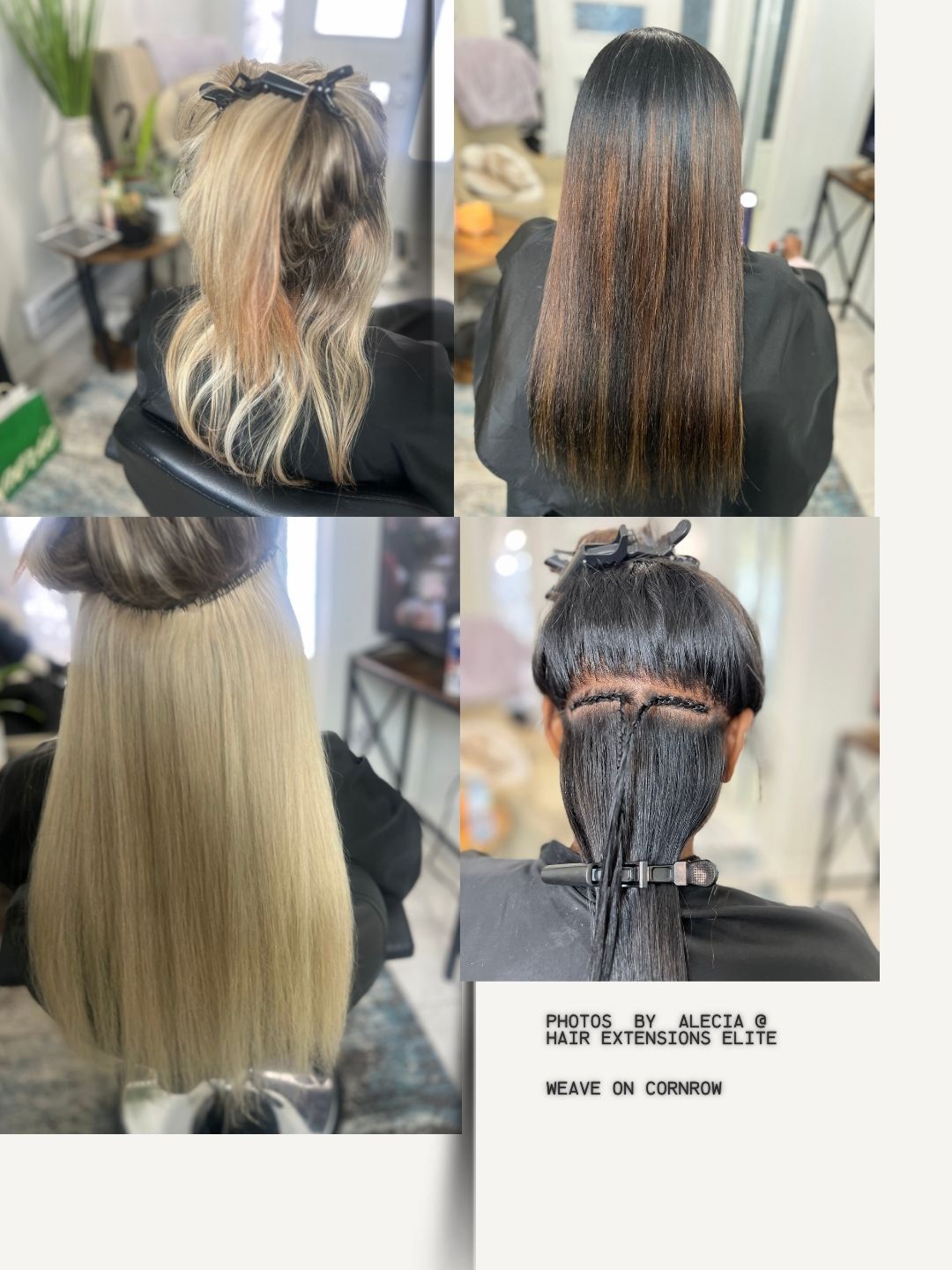 Weave/Weft (tracks) sewn on cornrows/braids