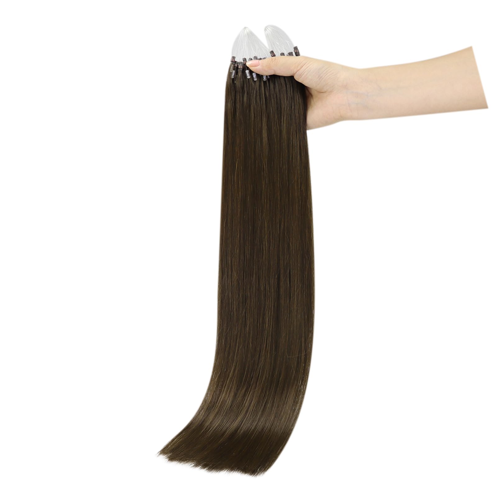 Full Shine Micro Link Brown Hair Extensions Human Hair 18 Inch Micro Loop Hair Extensions for Women Color 2 Silky Straight Human Hair Extensions 50 Strands
