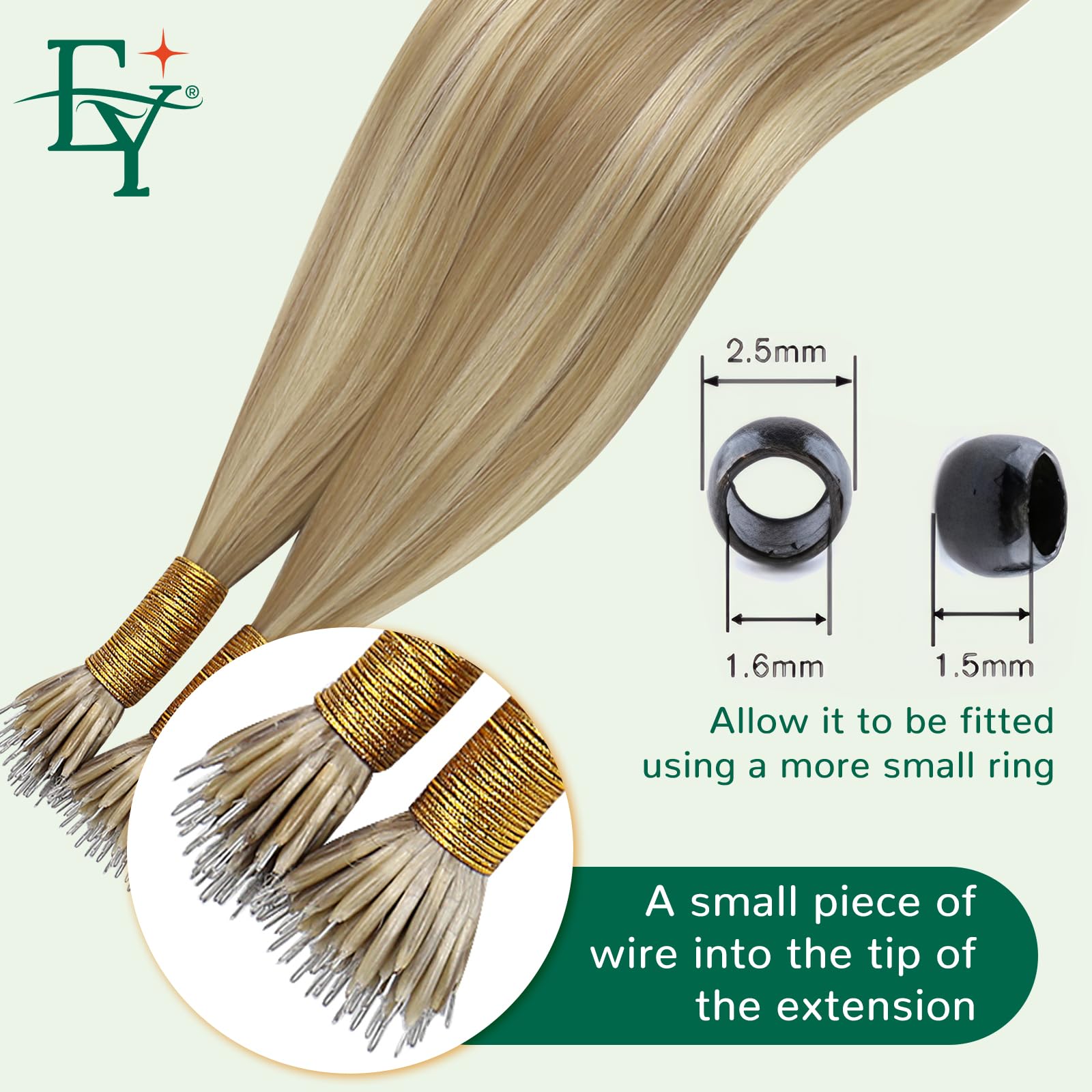 Easyouth Nano Beads Hair Extensions Blonde Highlight 18 Inch Straight Nano Beads Extensions Dark Ash Blonde Highlights Golden Blonde Bead Hair Extensions Real Hair Natural Shine 50g/50s