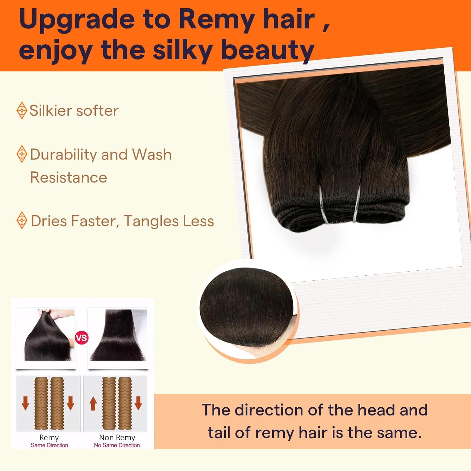 Full Shine Hair Extensions Sew in Double Weft Remy Human Hair Extensions Color 2 Darkest Brown Hair Bundles for Women 18 Inch