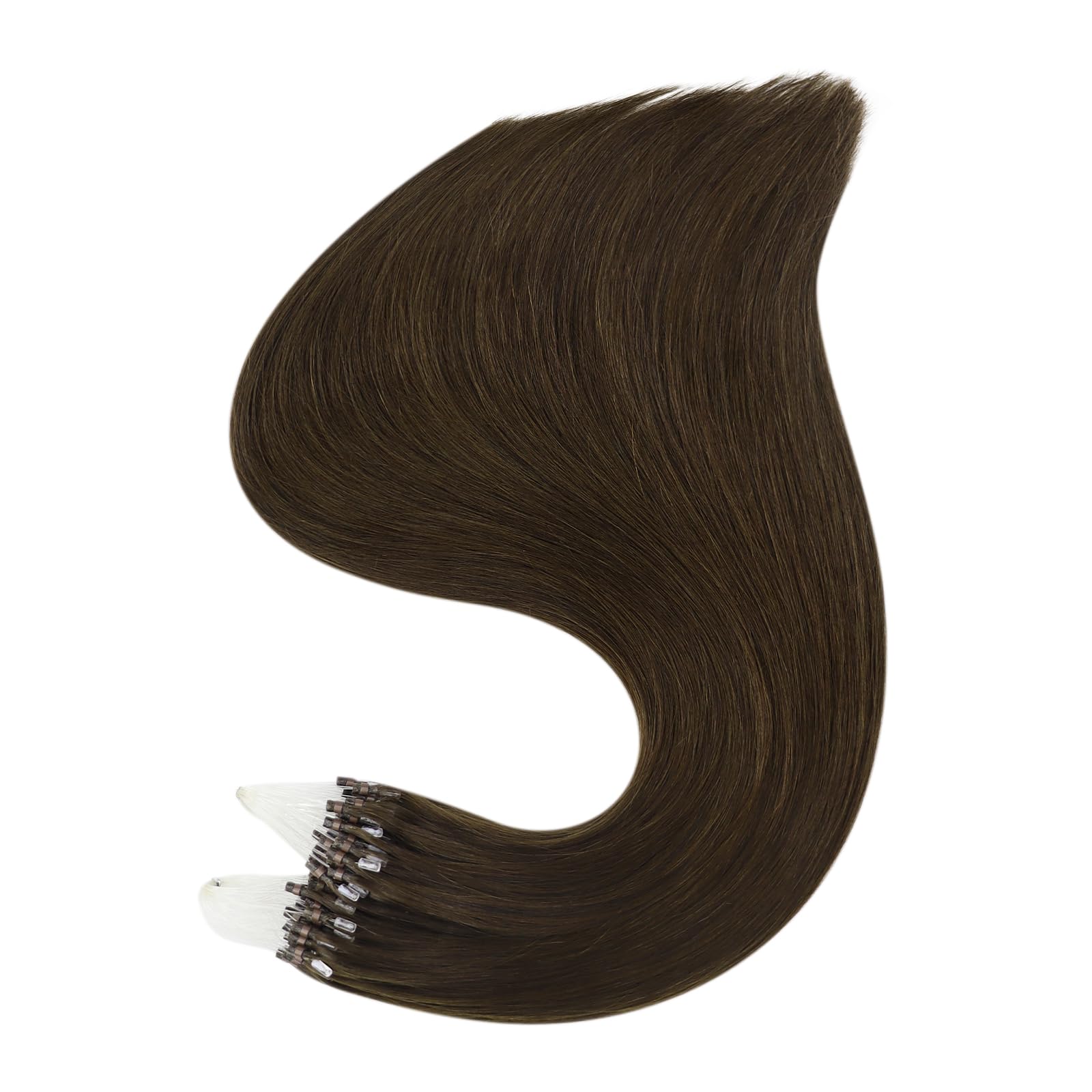 Full Shine Micro Link Brown Hair Extensions Human Hair 18 Inch Micro Loop Hair Extensions for Women Color 2 Silky Straight Human Hair Extensions 50 Strands