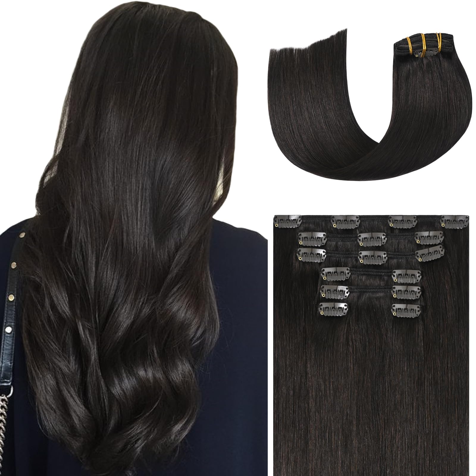 WindTouch Clip in hair Extensions for Women Real Human Hair, Dark Brown Hair Extensions 12 Inch 70g #2, Brown Remy Human Hair Extensions Clip ins for Women, Soft Natural Straight