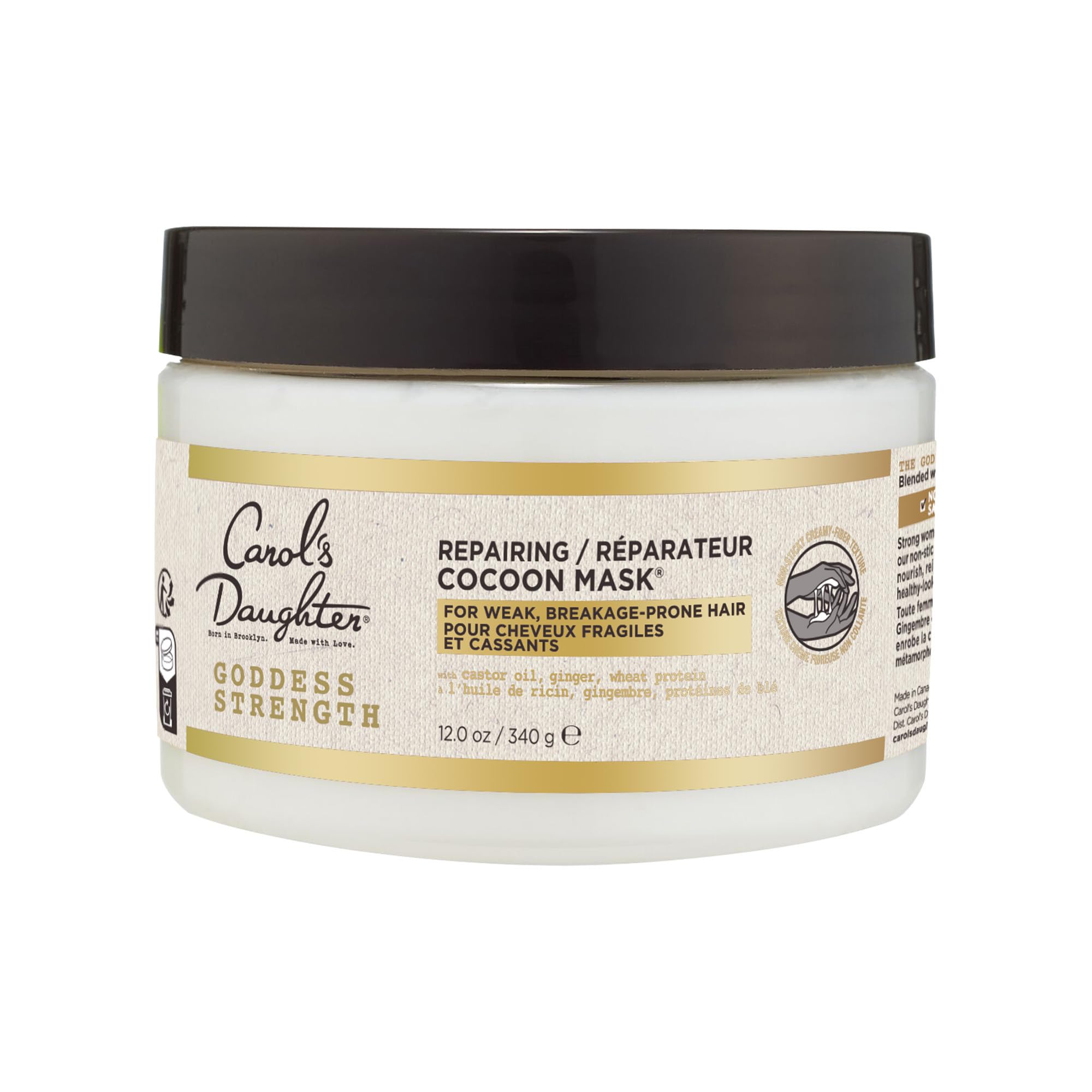 Carol's Daughter Goddess Strength Repairing Cocoon Hydrating Mask for Dry, Damaged Curly Hair, Restores Moisture, Treatment with Castor Oil, 340 g