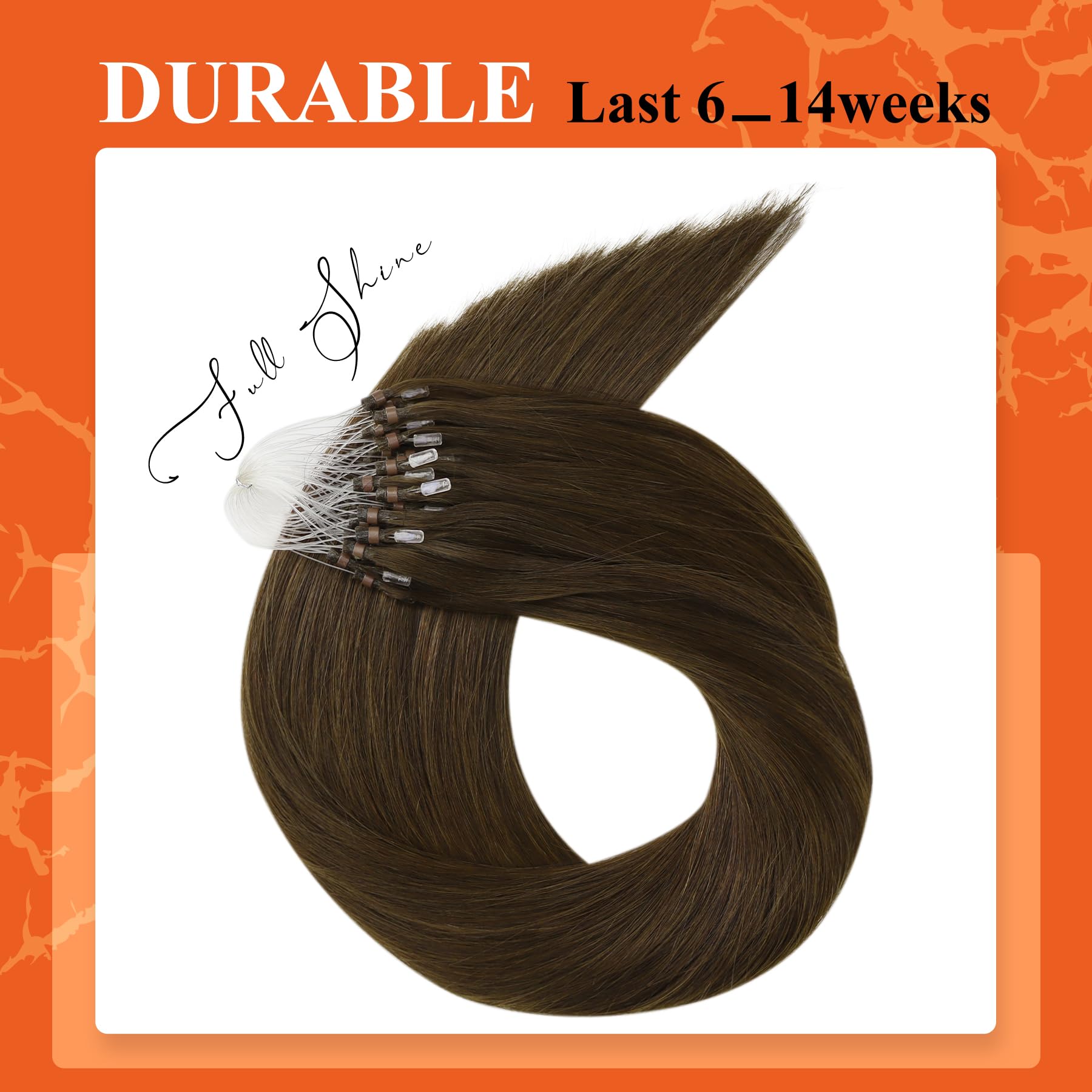 Full Shine Micro Link Brown Hair Extensions Human Hair 18 Inch Micro Loop Hair Extensions for Women Color 2 Silky Straight Human Hair Extensions 50 Strands