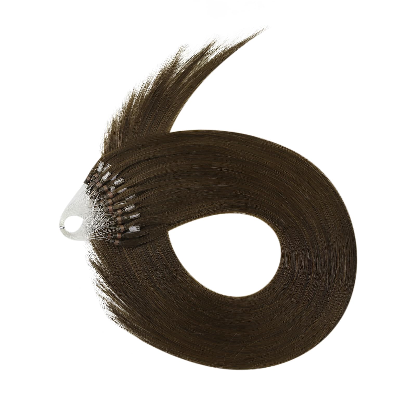 Full Shine Micro Link Brown Hair Extensions Human Hair 18 Inch Micro Loop Hair Extensions for Women Color 2 Silky Straight Human Hair Extensions 50 Strands