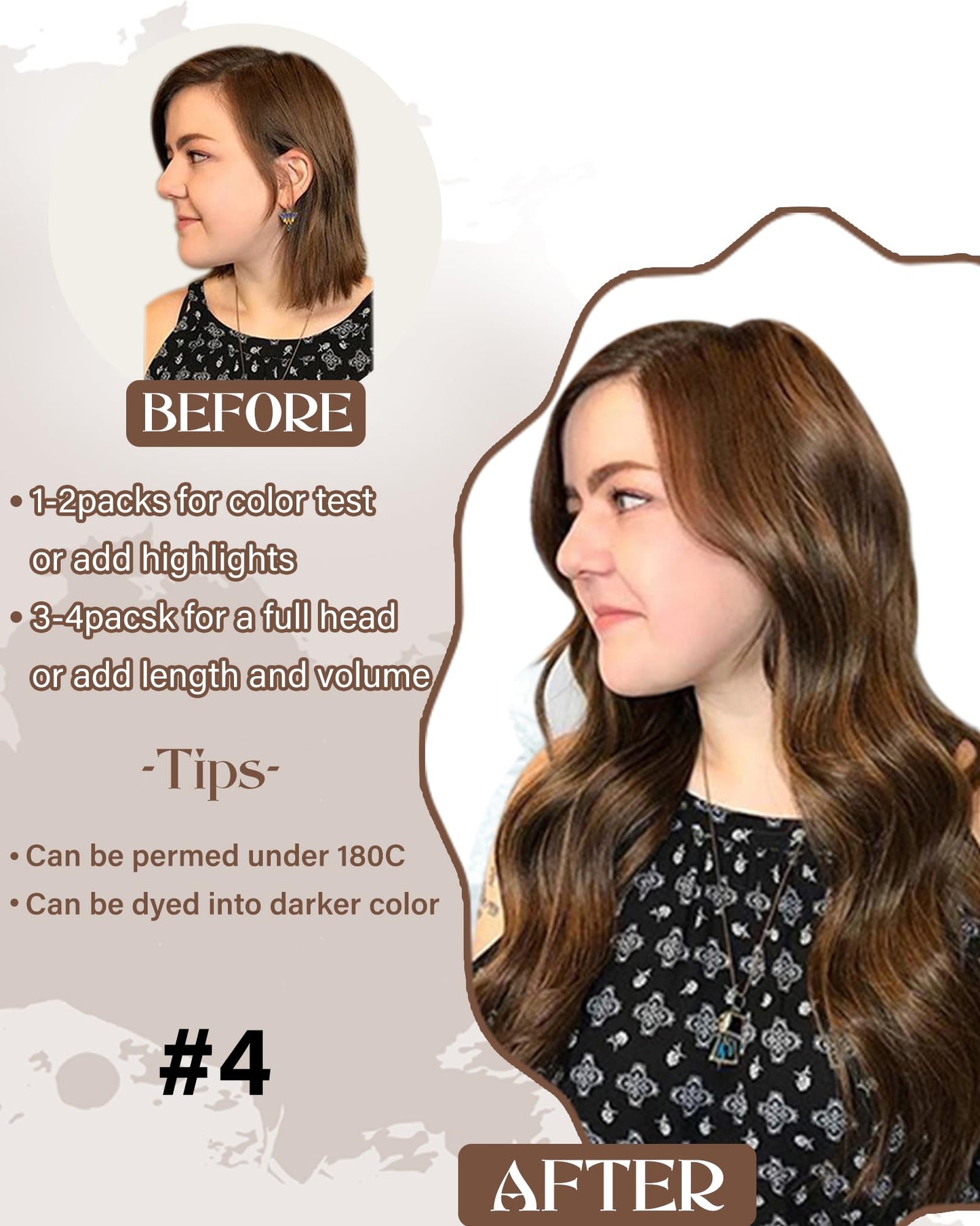 Hetto Micro Beads Hair Extensions Brown Human Hair Micro Loop Extensions #4 Brown Hair Micro Ring Extensions Silky Remy Hair Pre Bonded Micro Bead 12 Inch 40g 50 Strands