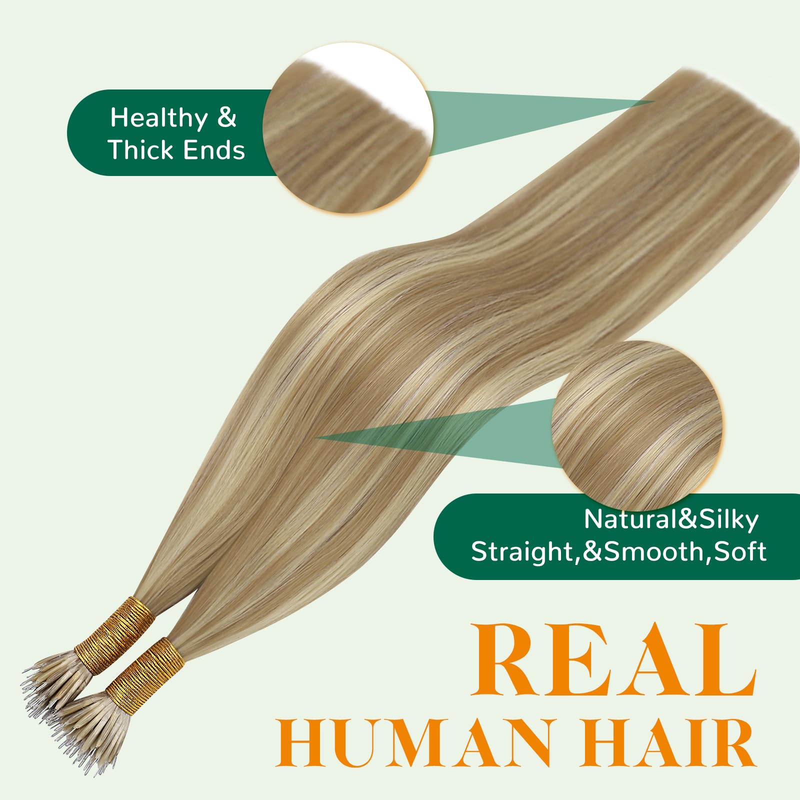 Easyouth Nano Beads Hair Extensions Blonde Highlight 18 Inch Straight Nano Beads Extensions Dark Ash Blonde Highlights Golden Blonde Bead Hair Extensions Real Hair Natural Shine 50g/50s