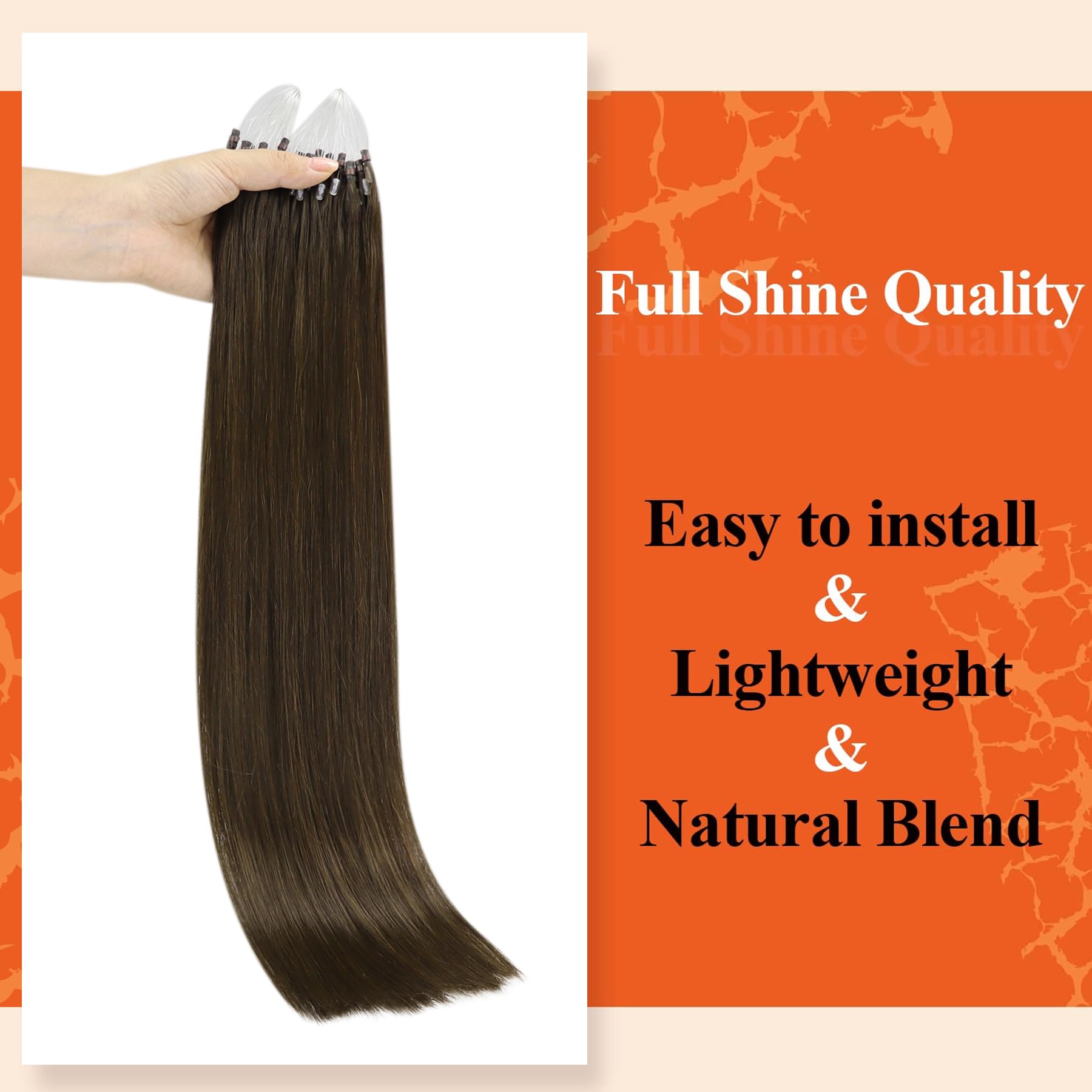 Full Shine Micro Link Brown Hair Extensions Human Hair 18 Inch Micro Loop Hair Extensions for Women Color 2 Silky Straight Human Hair Extensions 50 Strands