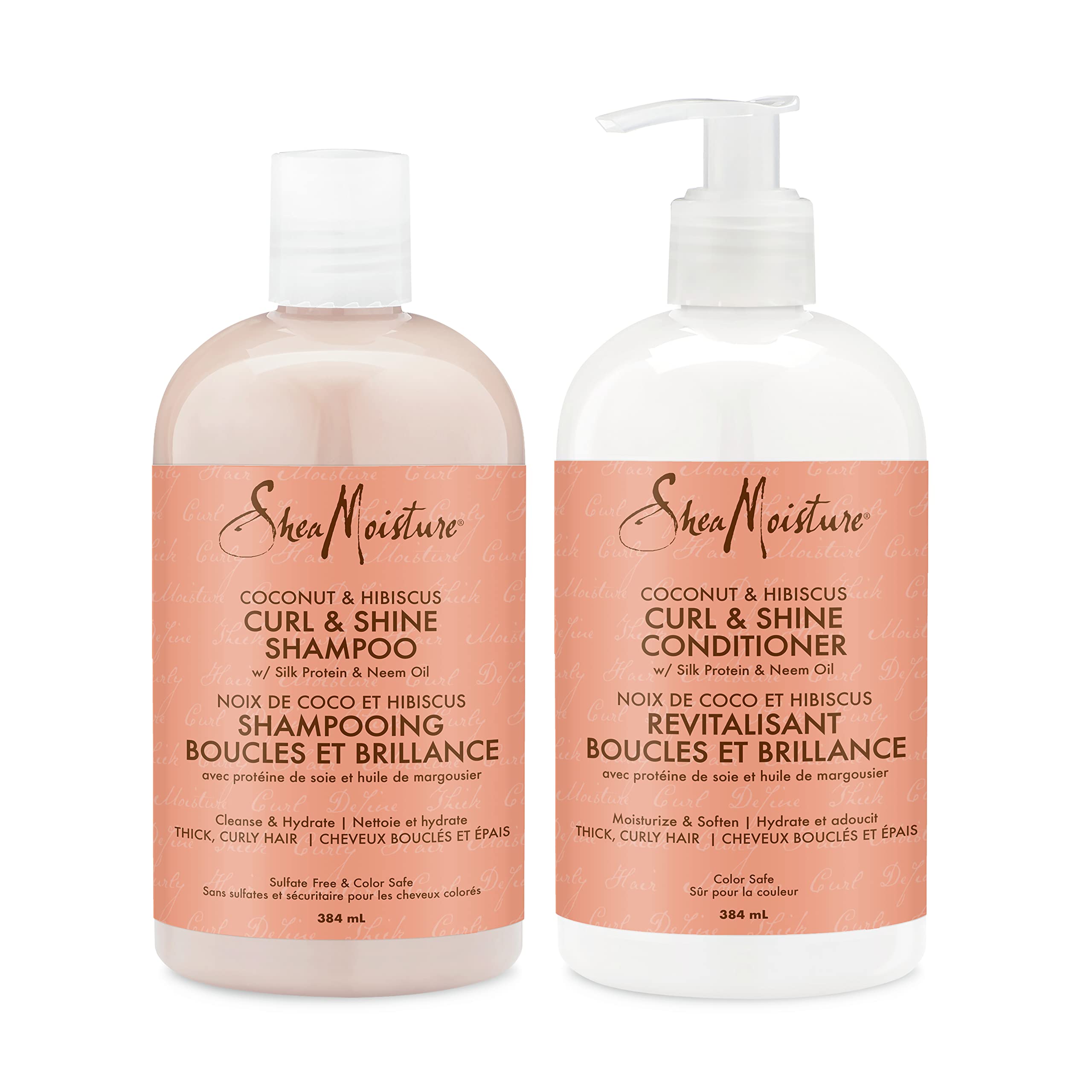 Shea Moisture Coconut & Hibiscus Curl & Shine Gift Set with Shampoo & Conditioner for Thick, Curly Hair 384 ml (Pack of 2)
