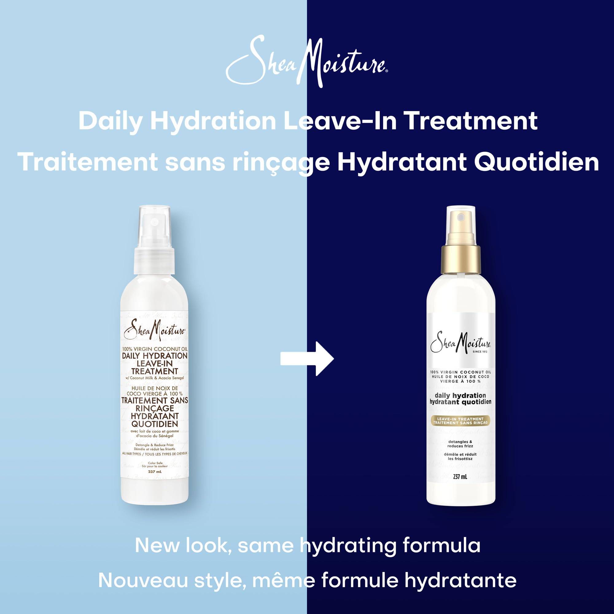 SheaMoisture Daily Hydration Leave-In Hair Treatment hair care for all hair types 100% Virgin Coconut Oil with Coconut Oil, Coconut Milk, Acacia Senegal 237mL