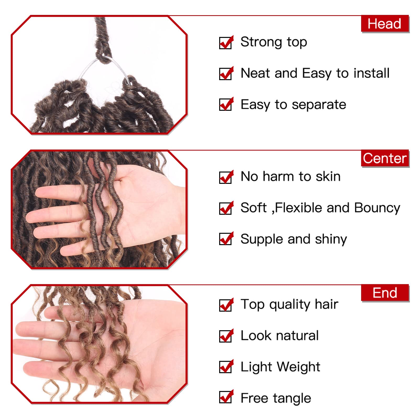 Xtrend 8 Packs 14Strands/pack River Boho Goddess Locs Crochet Hair With Curly Hair In Middle And Ends Pre-Looped Crochet Braids Messy Bohemian Fuax Locs Hair Extensions (T27# 14Inch)