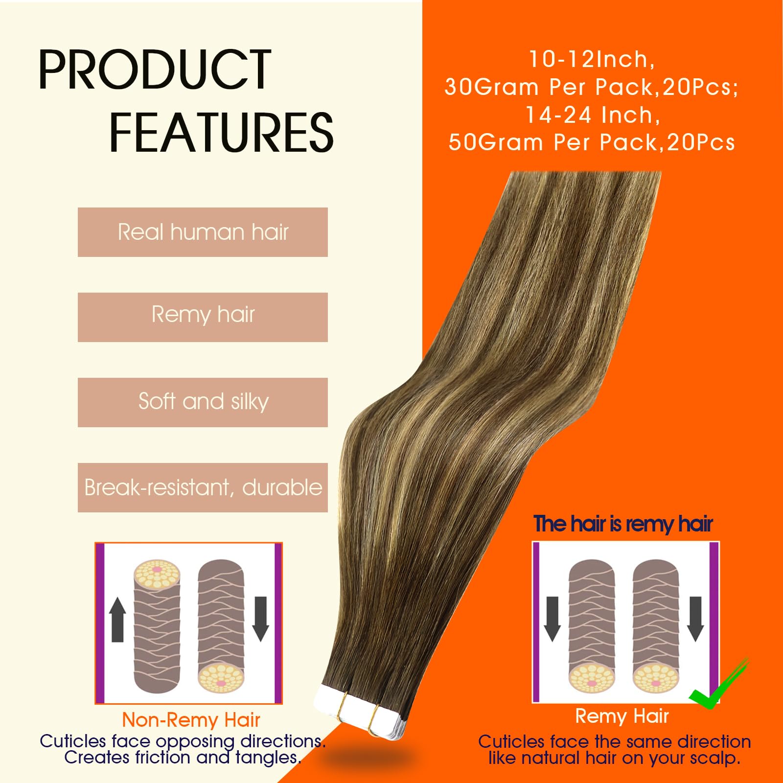 Full Shine Tape in Hair Extensions Human Hair 14 Inch Double Sided Tape in Extensions Medium Brown to Light Blonde Balayage Tape in Human Hair Extensions 20 Pcs 50 Gram Skin Weft Tape Extensions
