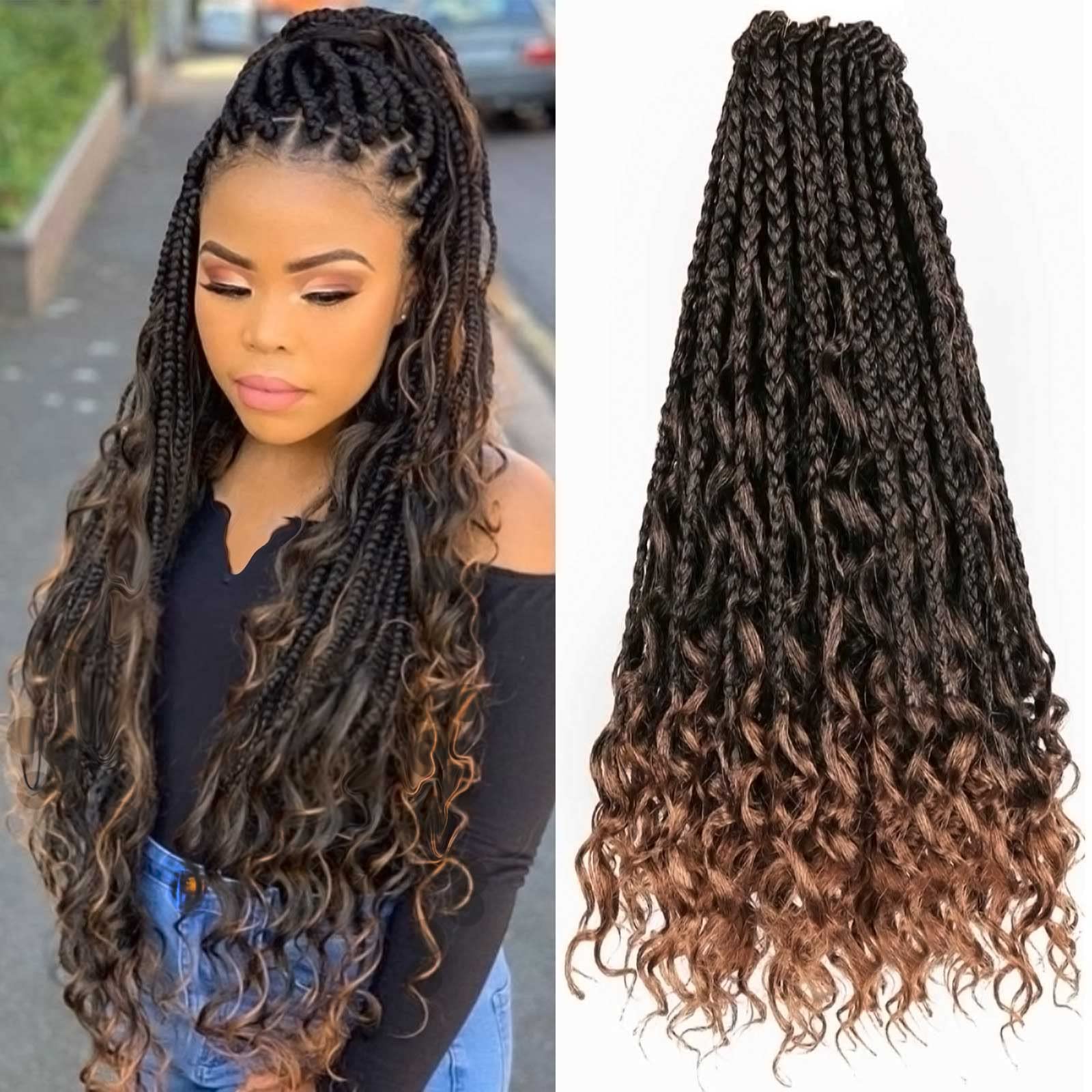 FFDDear 22 Inch Goddess Box Braids Crochet Hair 8 Packs Boho Box Braids Crochet Synthetic Hair Pre-looped Messy Bohemian Box Braids Hair Extensions for Black Women (22Inch,T30)