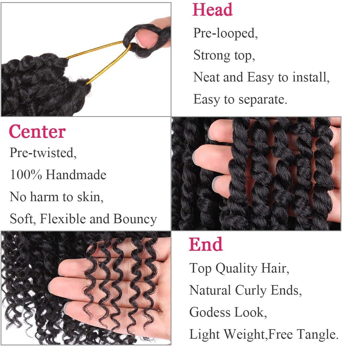Leeven 22 Inch 8 packs Pre-twisted Passion Twist Crochet Hair 12 Roots/pack Pre-looped Crochet Braids Hair for Passion Twist Braiding Hair Natural Black Twists Hair