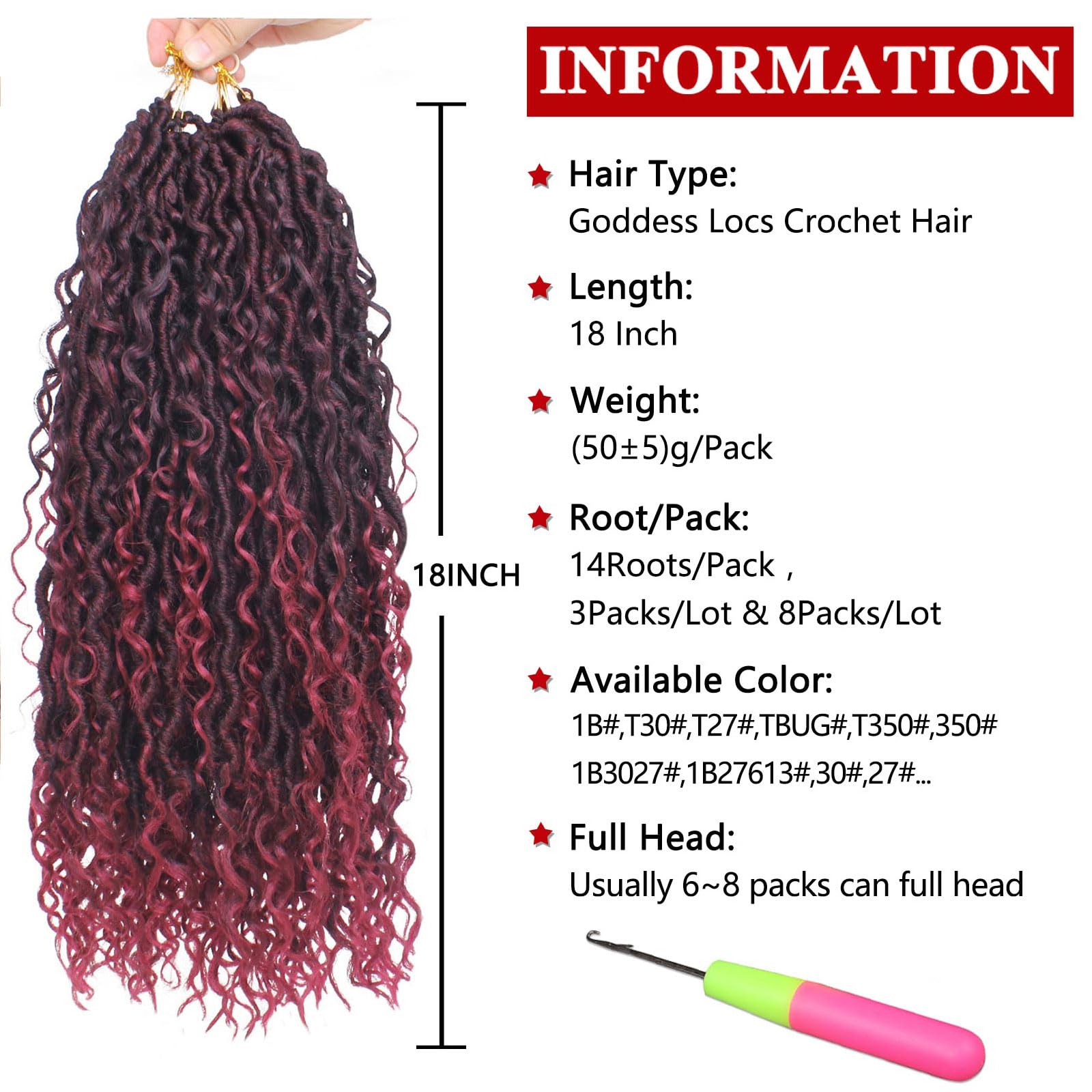 Xtrend 8packs Boho Faux Locs Crochet Hair Pre-Looped Messy River Bohemian Goddess Locs Hair Wavy Crochet Braids With Curly Hair In Middle And Ends 14Strands/pack (TBUG# 18Inch)
