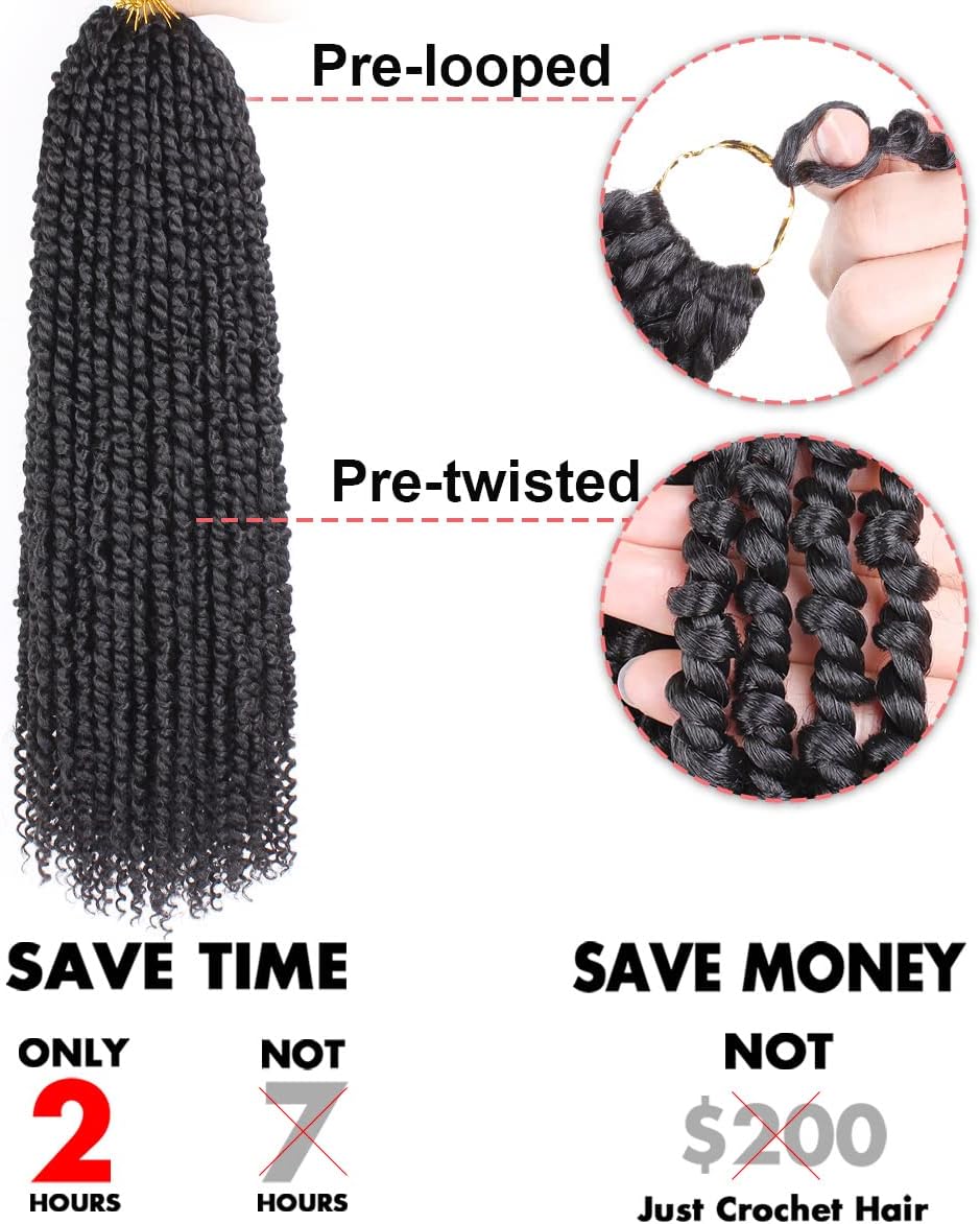 Leeven 22 Inch 8 packs Pre-twisted Passion Twist Crochet Hair 12 Roots/pack Pre-looped Crochet Braids Hair for Passion Twist Braiding Hair Natural Black Twists Hair