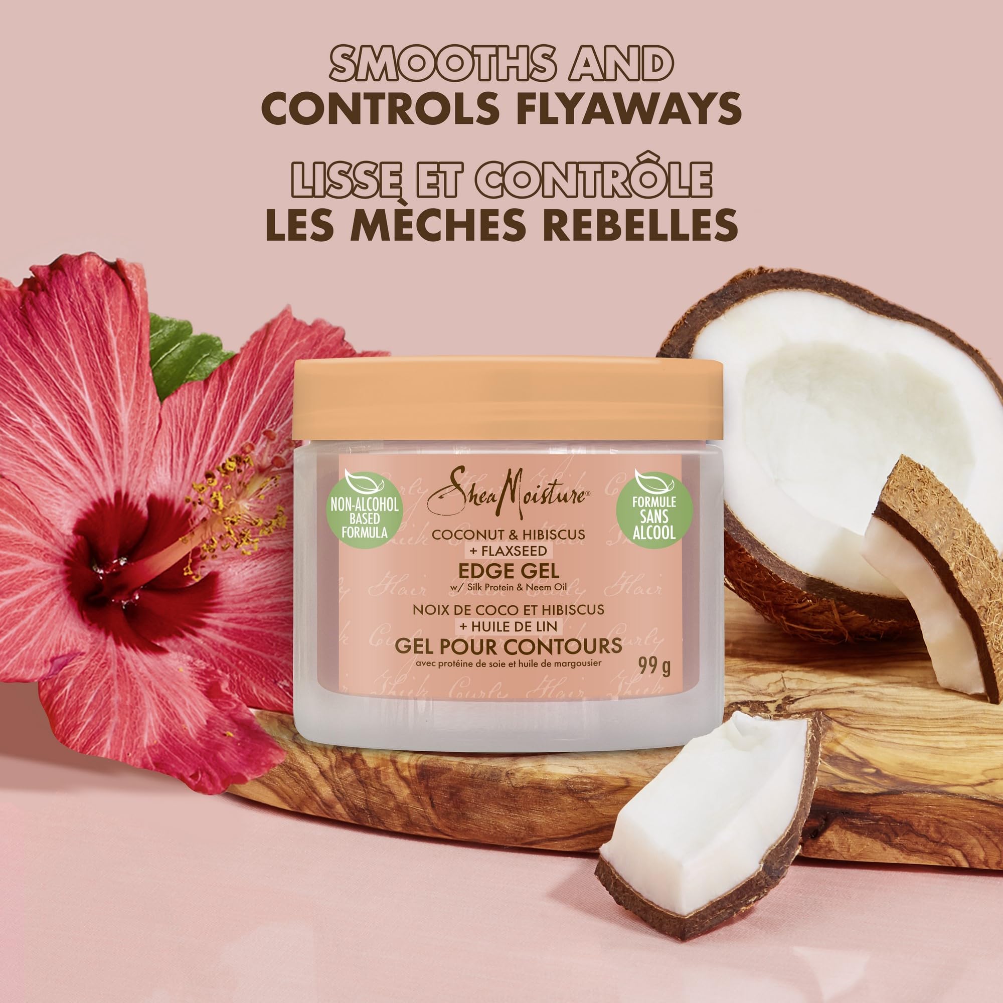 Shea Moisture Edge Gel Paraben-Free Hair Styling Coconut & Hibiscus + Flaxseed with Coconut Oil, Silk Protein and Neem Oil 99 g