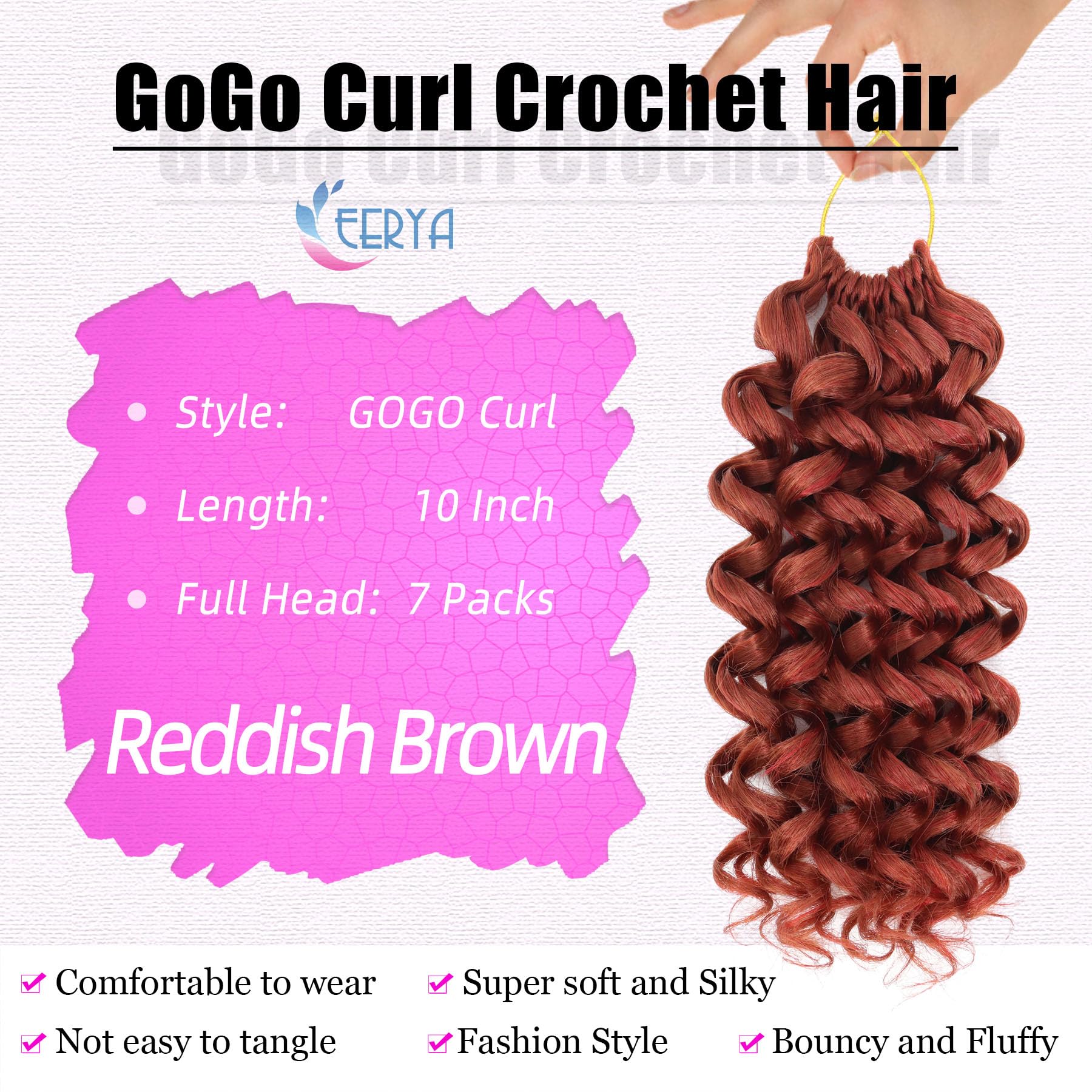 7 Packs GoGo Curl Crochet Hair 10 Inch Short Curly Crochet Hair for Women Water Wave Beach Curl Deep Twist Crochet Braids Synthetic Braiding Hair Extensions(10 Inch, Reddish Brown)