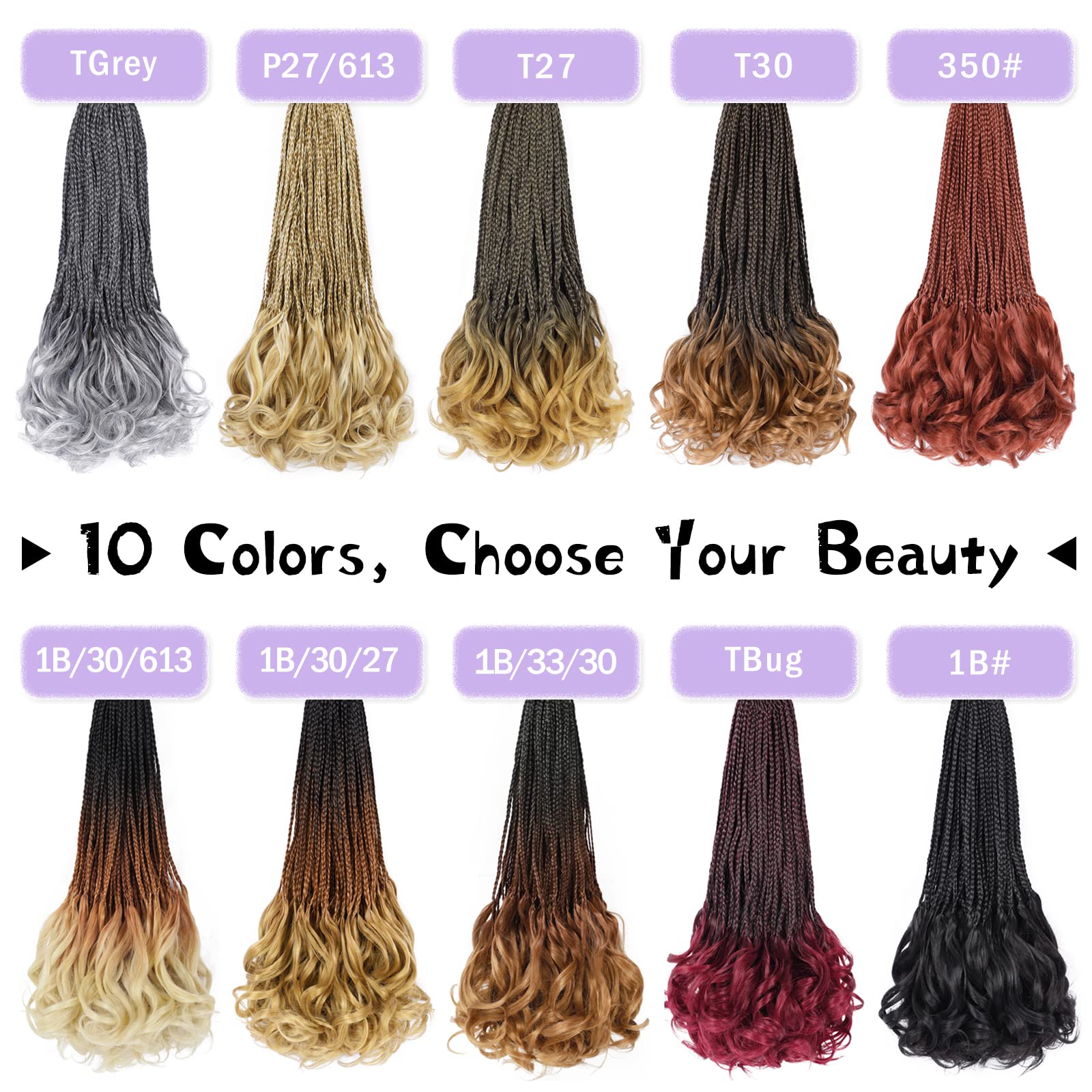 French Curl Crochet Braids 12 Inch Goddess Box Braids Crochet Hair 8 Packs Pre Looped Crochet Box Braids with Curly Ends Synthetic French Curly Braiding Hair Extensions 1B#