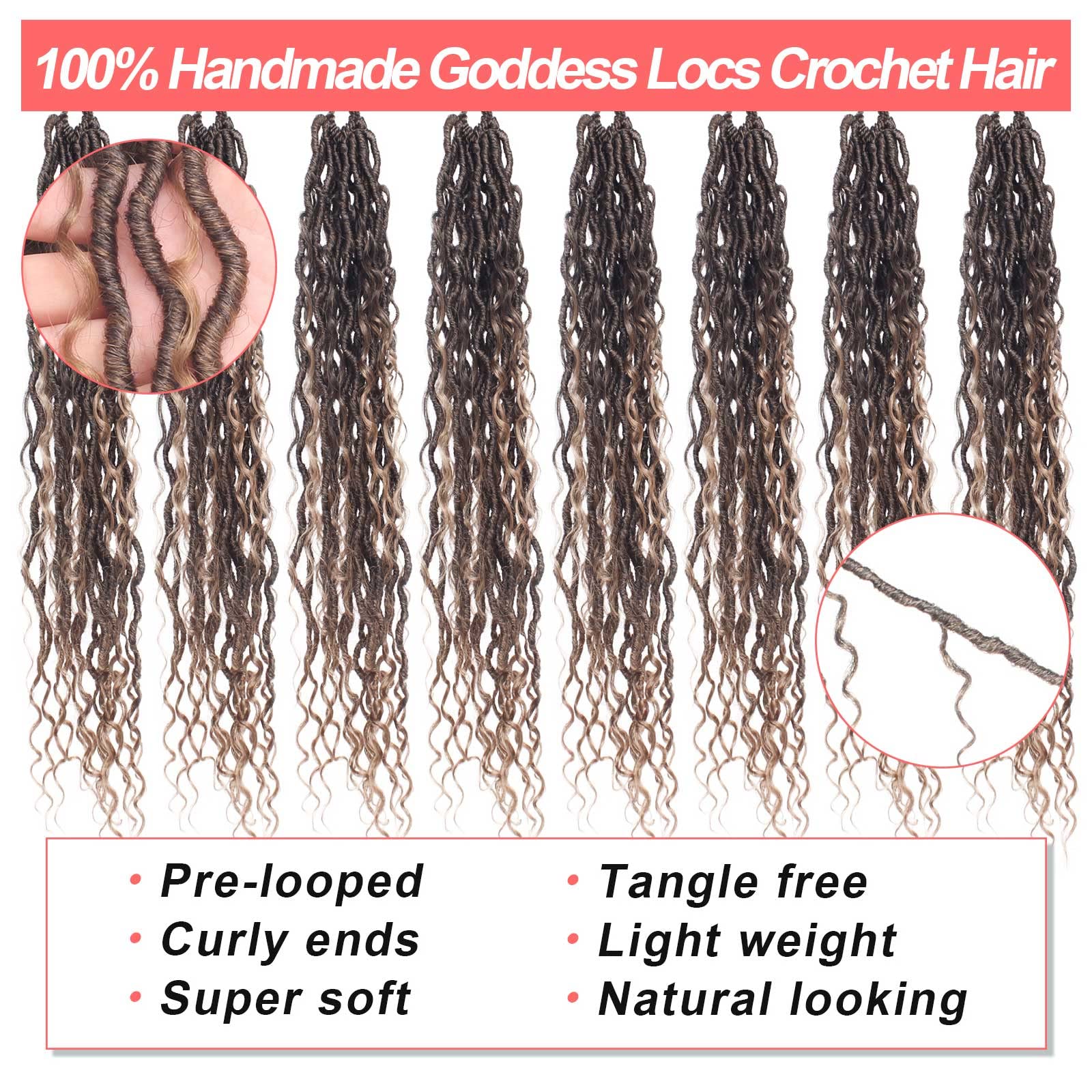 Xtrend 8 Packs 14Strands/pack River Boho Goddess Locs Crochet Hair With Curly Hair In Middle And Ends Pre-Looped Crochet Braids Messy Bohemian Fuax Locs Hair Extensions (T27# 14Inch)